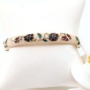 Bangle Bracelet, Floral Cloisonne Hinged, Vintage Bracelets